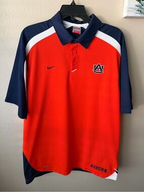 Nike FitDry Auburn Pullover Mens Polo Short Sleeve Shirt Size Medium Blue Orange